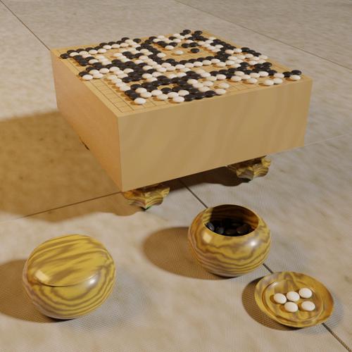 Traditional Go Board, Stones, and Bowls preview image